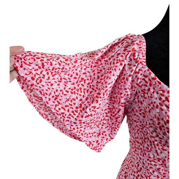 Womens Size S Floral Print Flutter Sleeve Mini Dress Tie Front Cut Out Casual - Picture 8 of 13